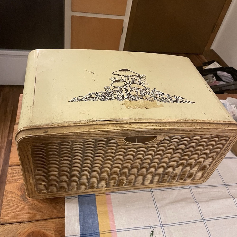 Vintage Burlington Metal Bread Box w/vents Mushroom MCM Design